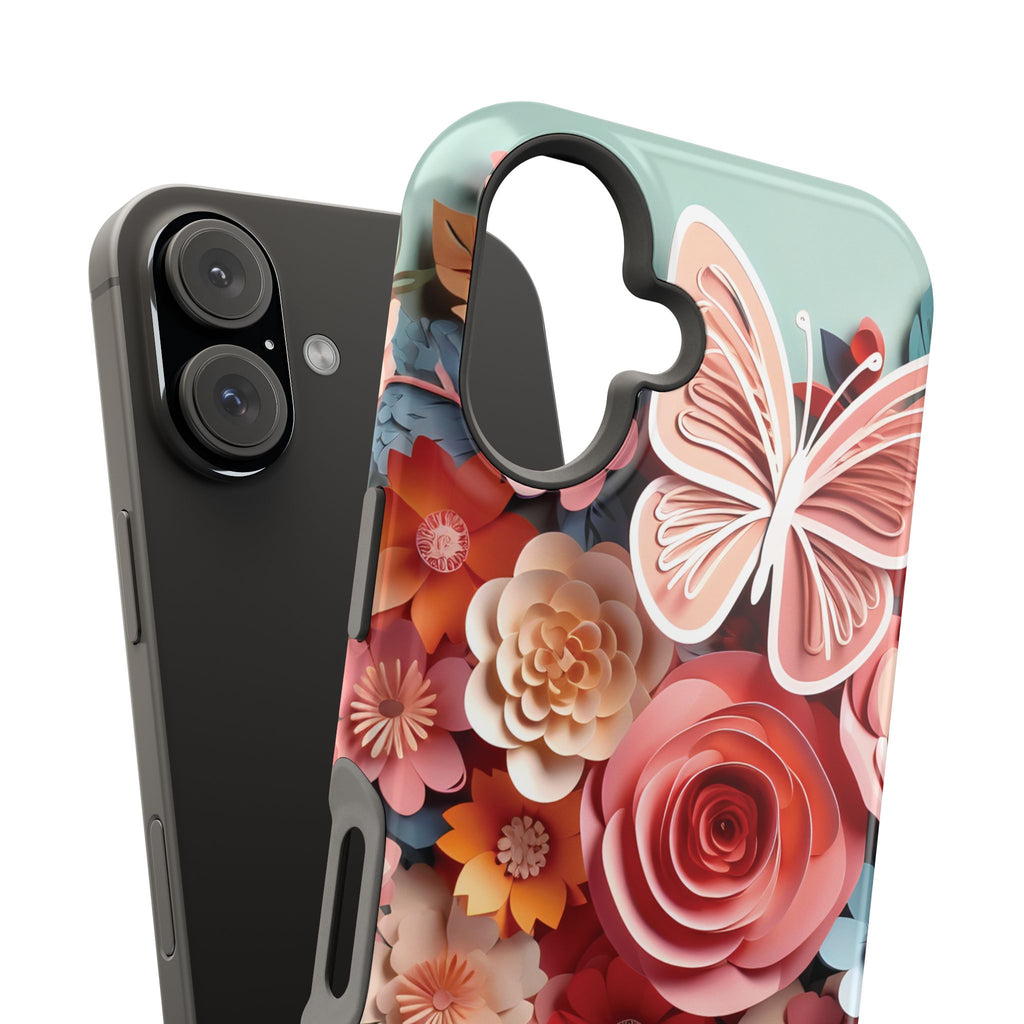 3D Paper Flowers and Butterfly Phone Case | Magnetic Impact-Resistant Case