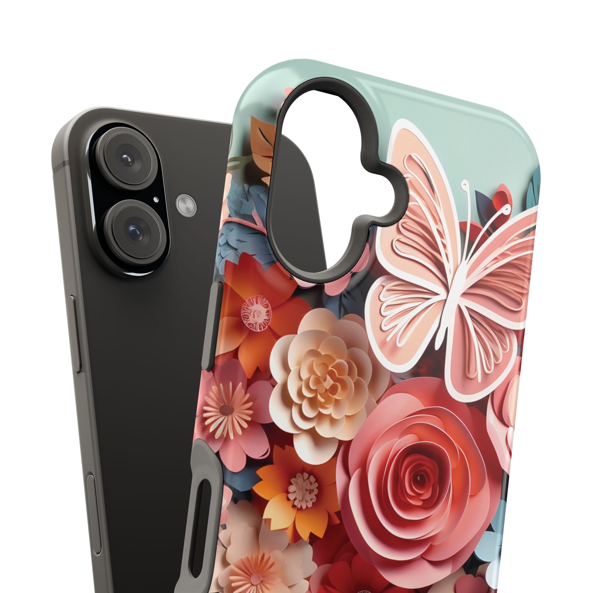 3D Paper Flowers and Butterfly Phone Case | Magnetic Impact-Resistant Case