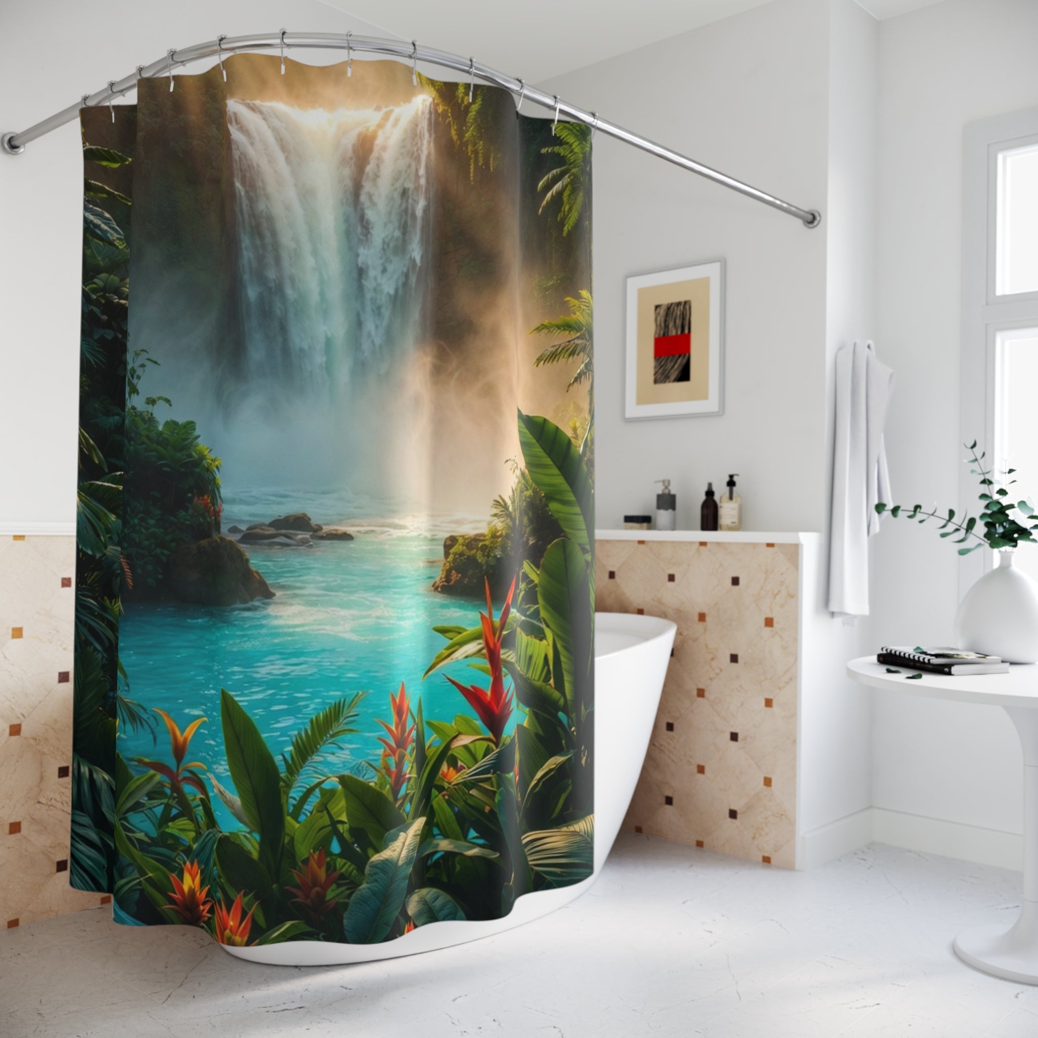Tropical Waterfall Shower Curtain | Jungle Falls Bathroom Decor