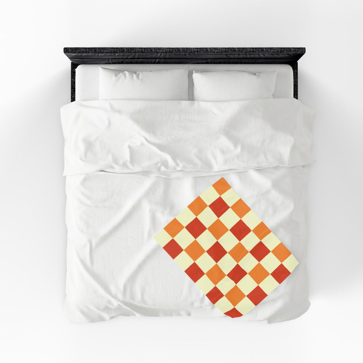 Orange Checkerboard Velveteen Plush Blanket | Retro Plaid Throw