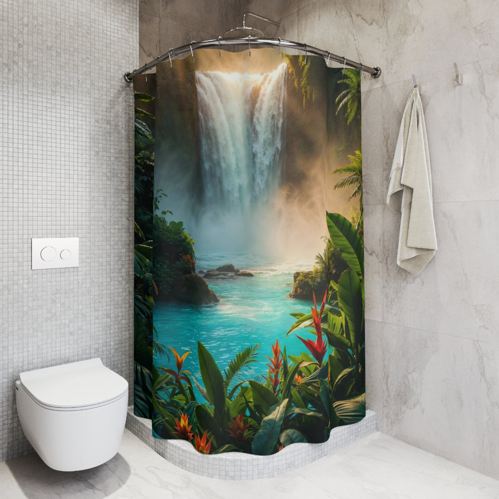 Tropical Waterfall Shower Curtain | Jungle Falls Bathroom Decor