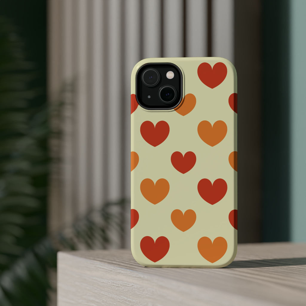 Retro Red Orange Hearts Phone Case | Magnetic Impact-Resistant Case