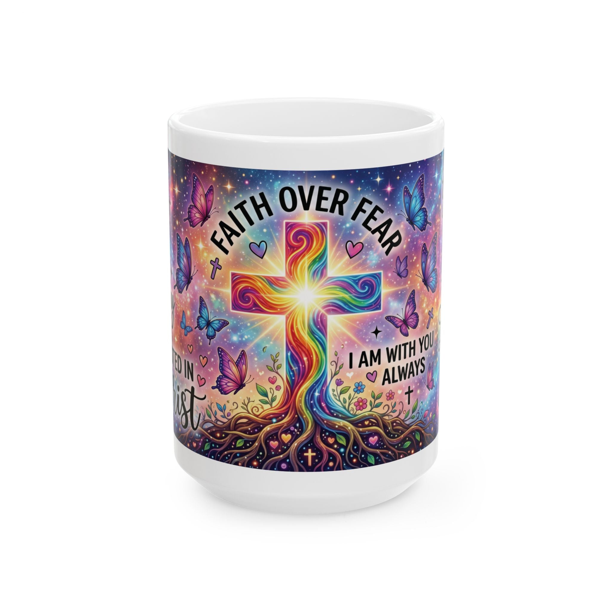 Faith Over Fear cross mug | Christian mug, colorful cross, inspirational faith design