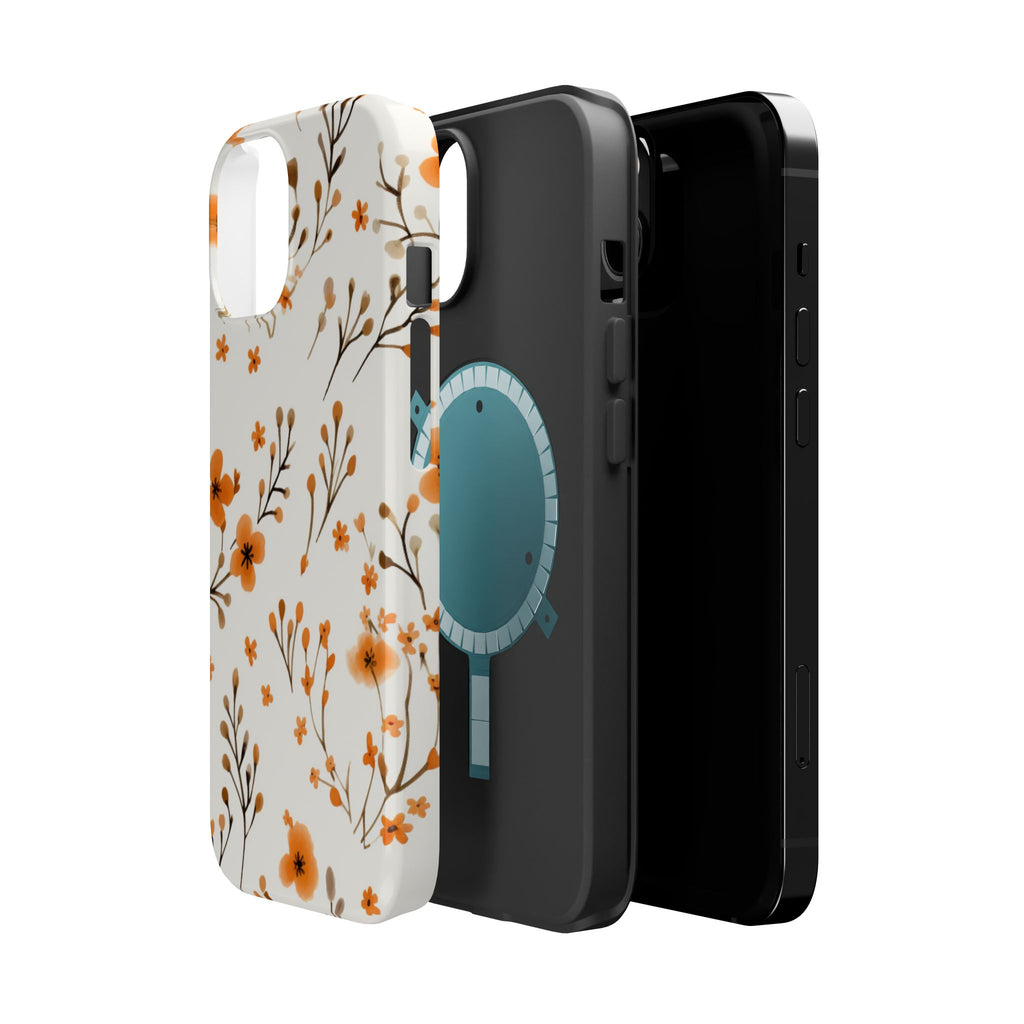 Orange Floral Pattern Phone Case | Magnetic Impact-Resistant Case