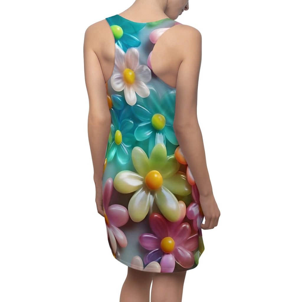 Colorful 3D Daisy Pattern Racerback Dress | Floral AOP