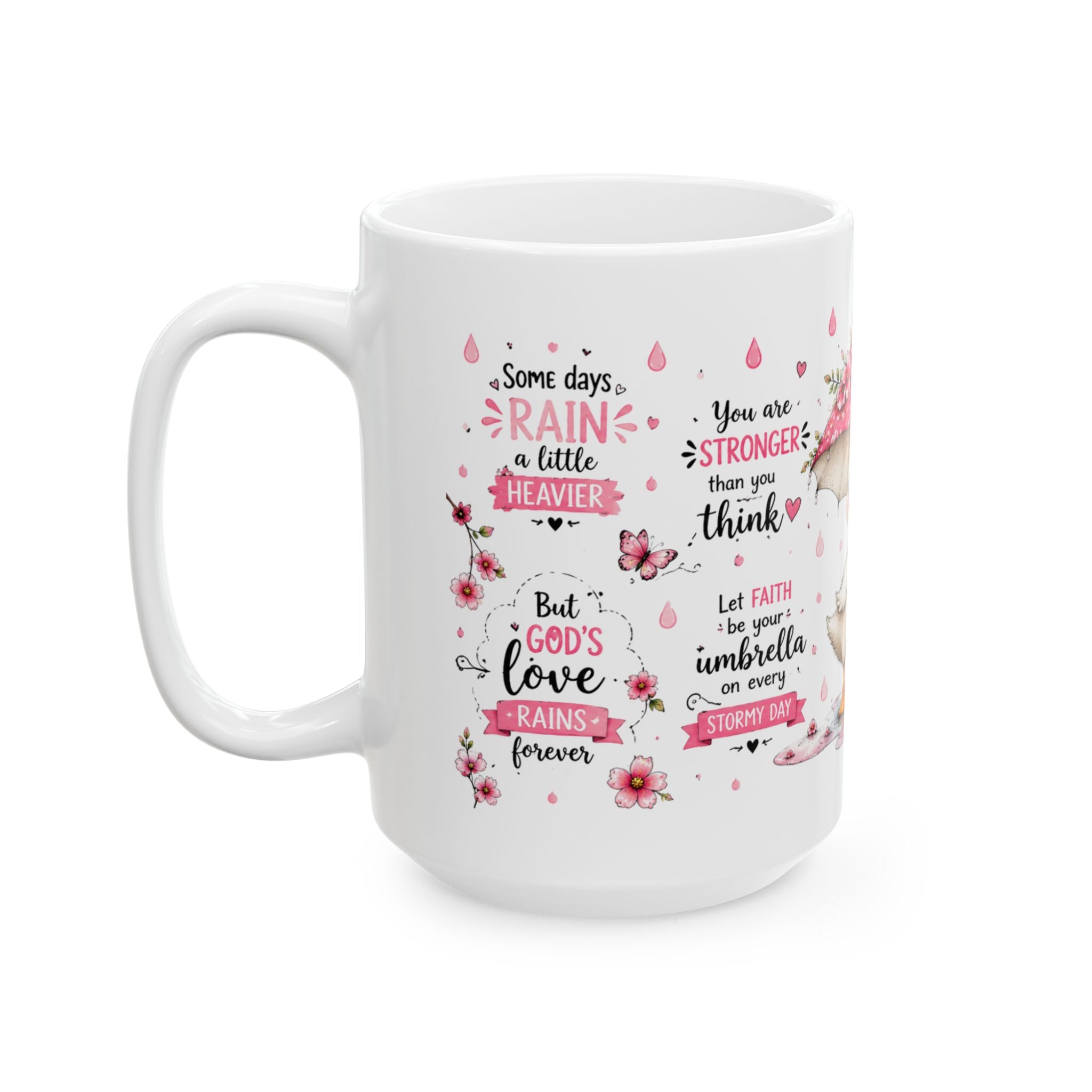 Cute Duck with Pink Umbrella Mug | Floral Rain Boots, Pastel Spring Design