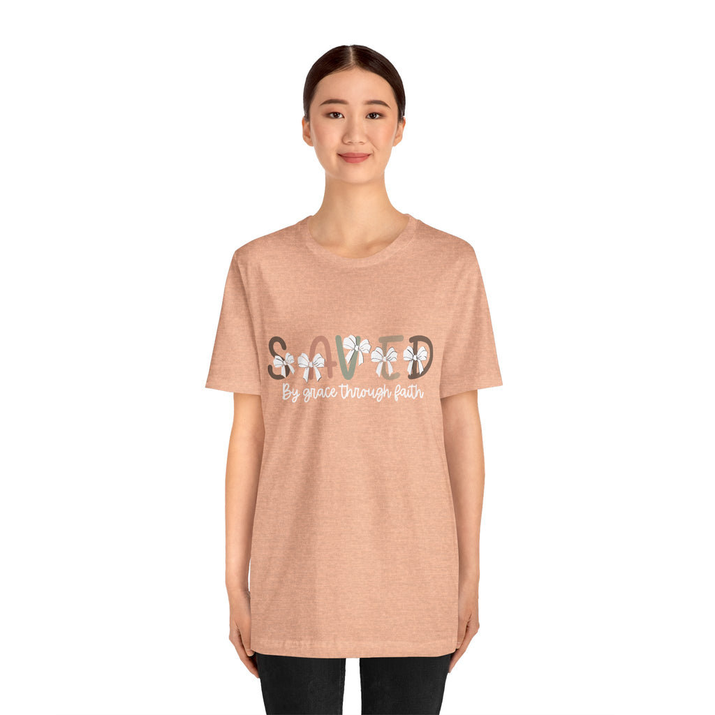 Saved floral text Tee | Christian faith shirt, by grace through faith