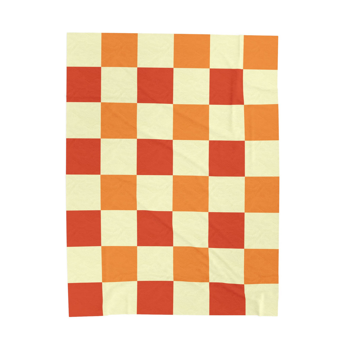 Orange Checkerboard Velveteen Plush Blanket | Retro Plaid Throw