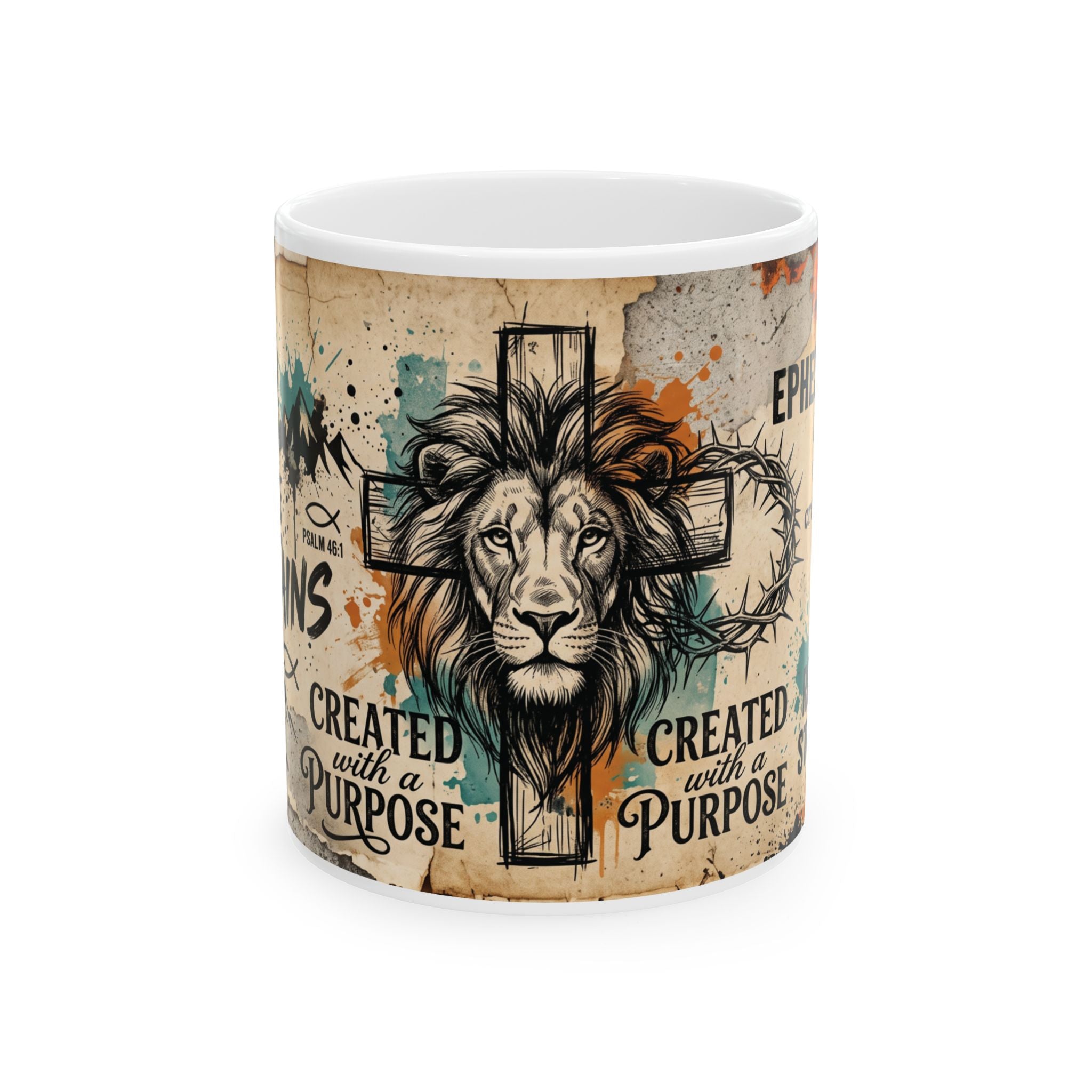 Lion and Cross Faith Illustration Mug | Created with Purpose Christian Scripture