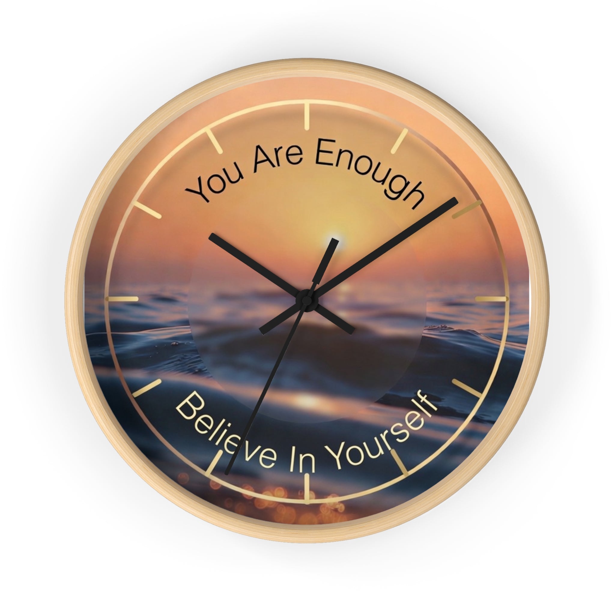 You Are Enough Believe In Yourself Wall Clock | Ocean Sunset Motivational Clock
