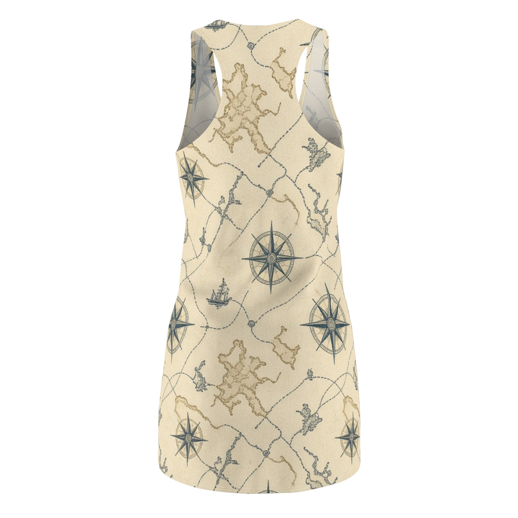 Vintage Treasure Map Racerback Dress | Nautical Compass Pattern