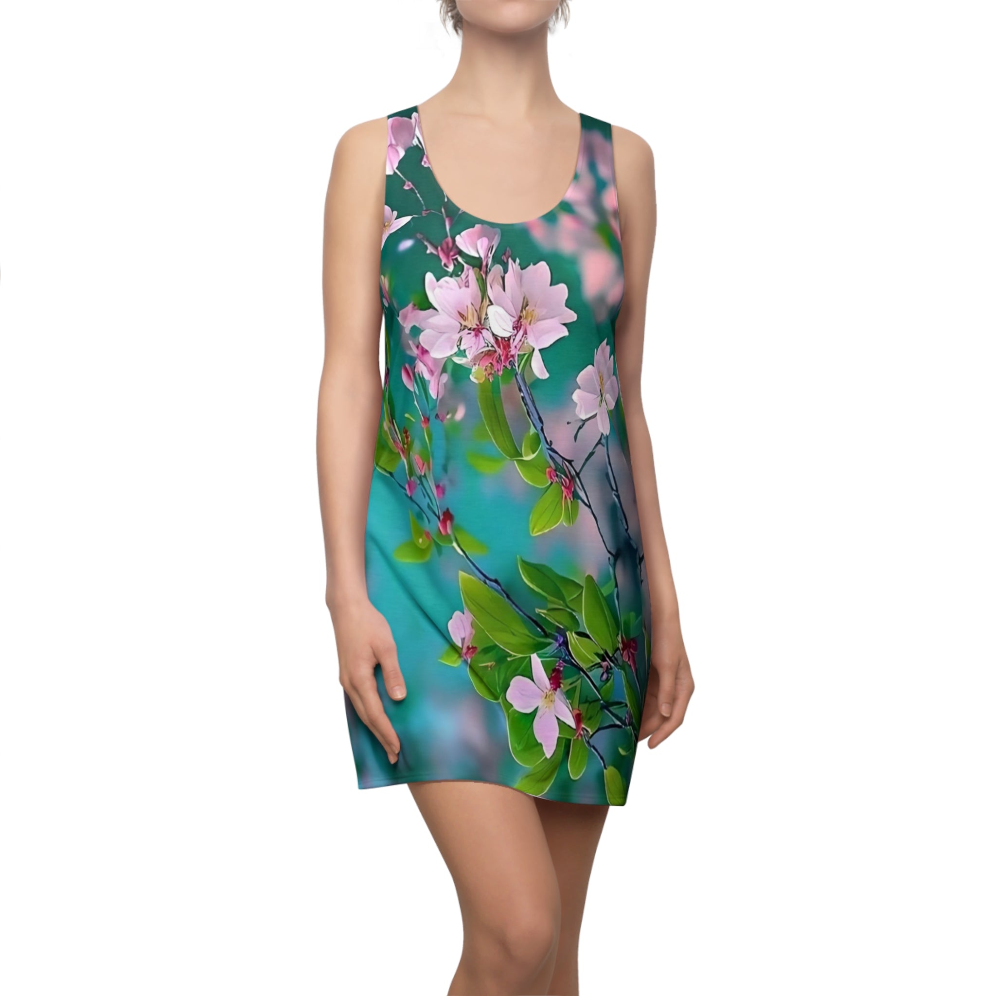 Cherry Blossom Floral Racerback Dress | All-Over Print Spring Flowers