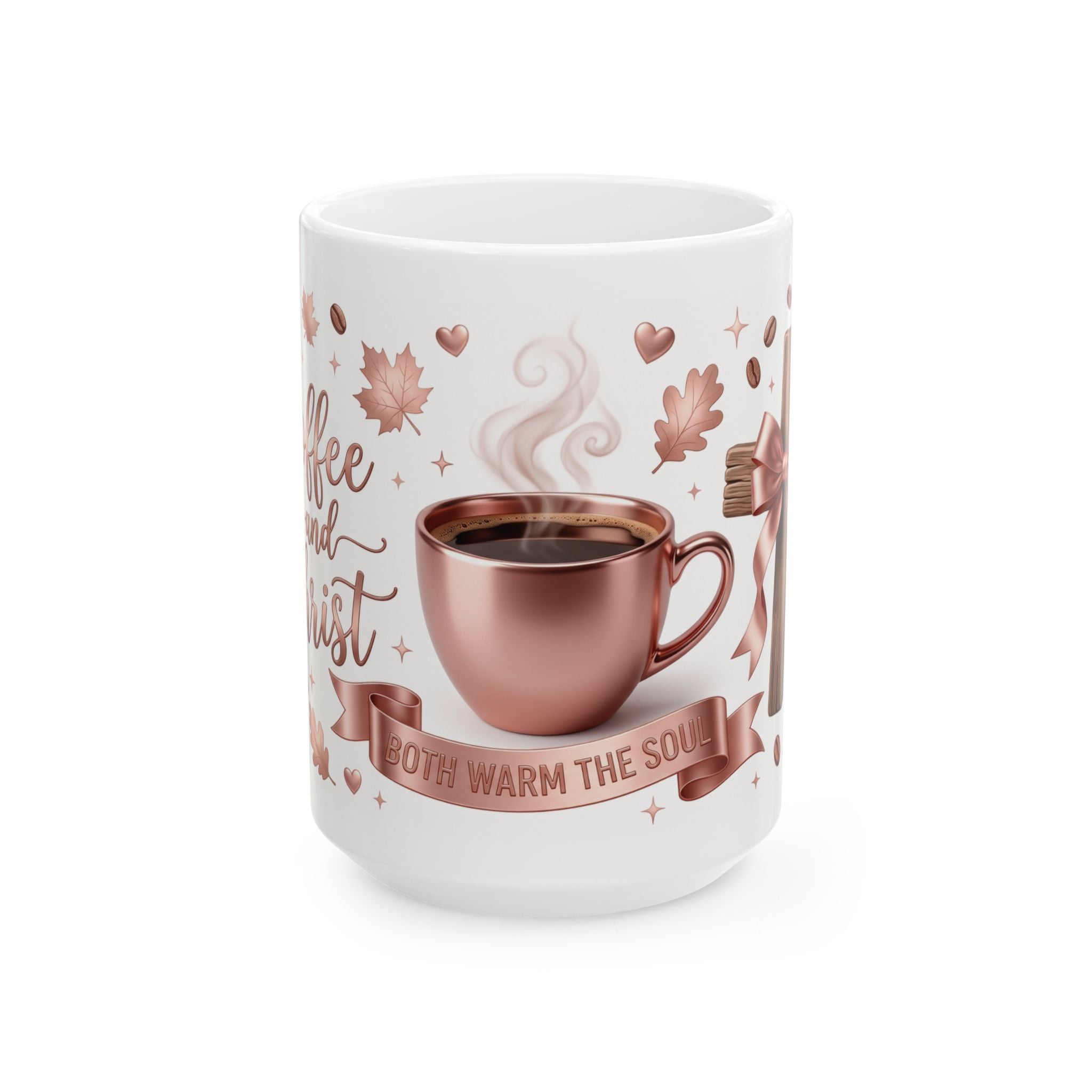 Coffee and Therapist Mug | Ceramic Coffee Cup, Rose Gold Autumn Design