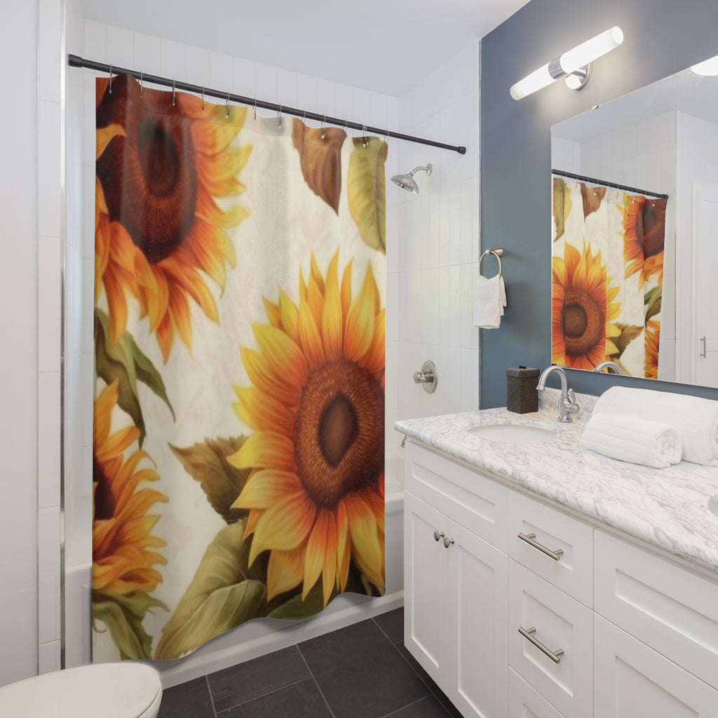 Sunflower Botanical Shower Curtain | Rustic Farmhouse Floral Bathroom