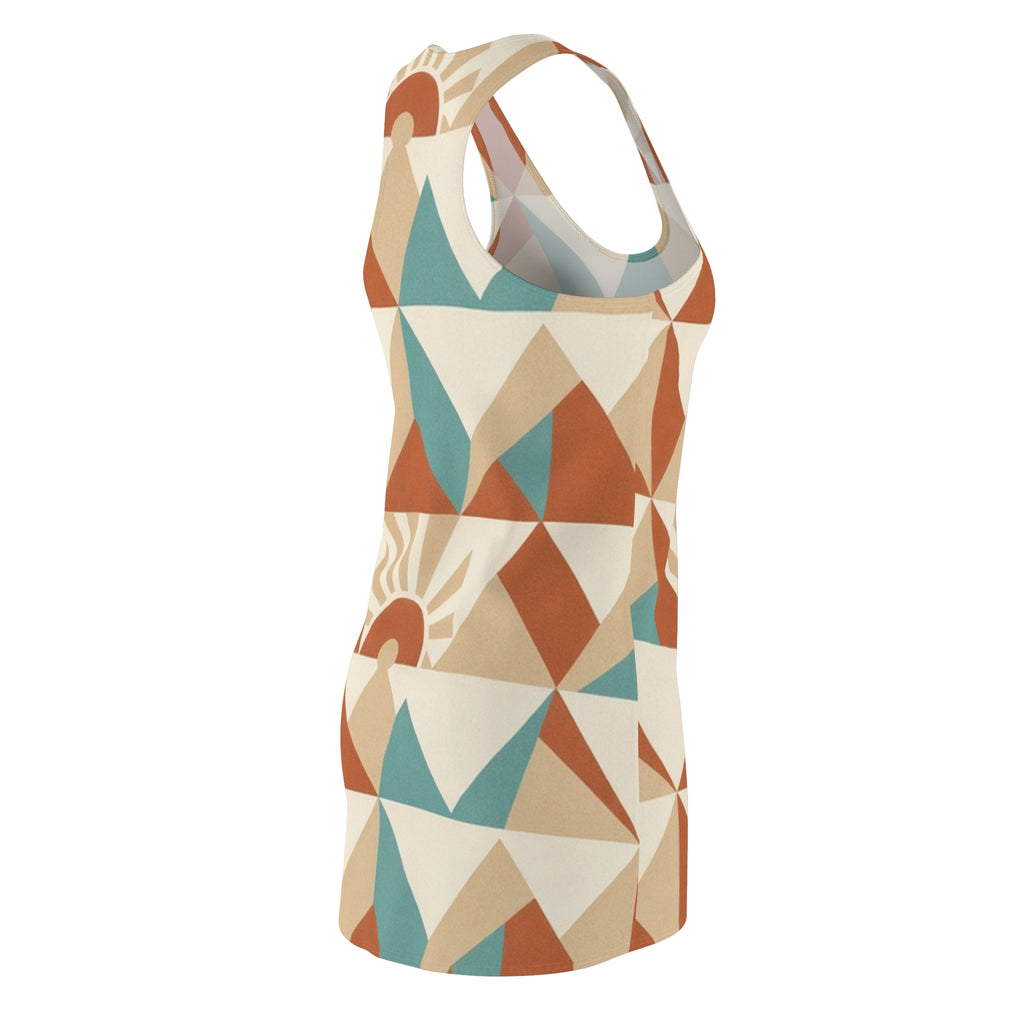 Geometric Sunrise Mountain Racerback Dress | Retro Triangle Print