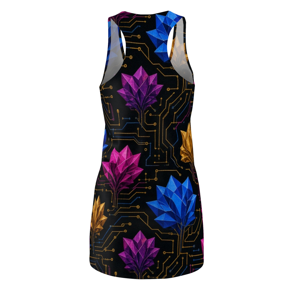 Geometric Lotus Circuit Racerback Dress | Floral Tech Pattern