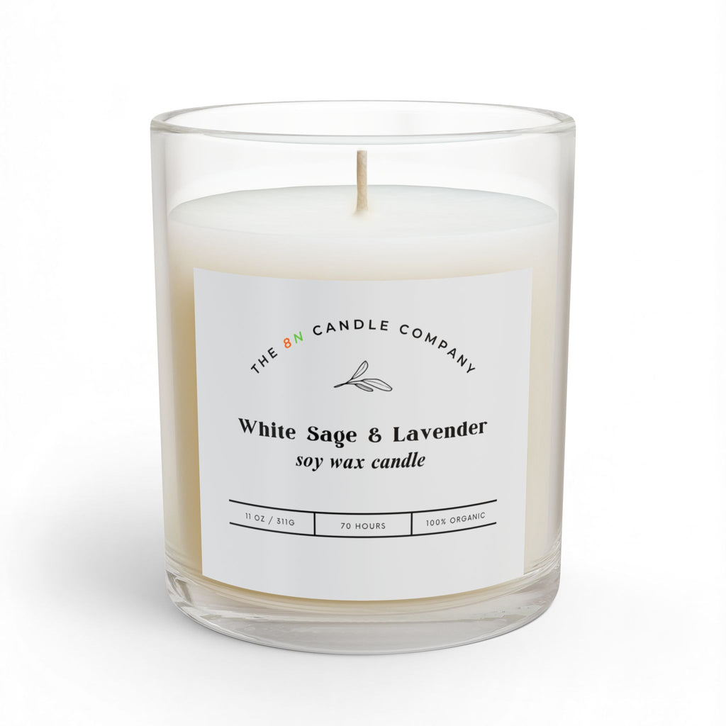 White Sage & Lavender Glass Candle | 11oz Soy Wax Candle