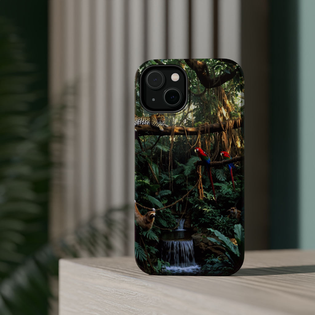 Jungle Waterfall Parrots Phone Case | Tropical Rainforest Nature