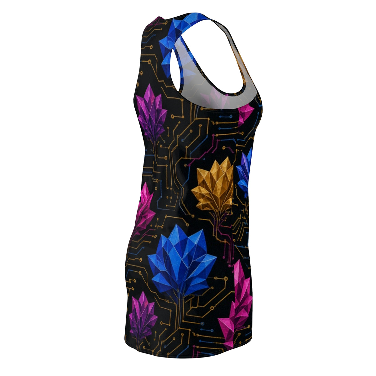 Geometric Lotus Circuit Racerback Dress | Floral Tech Pattern