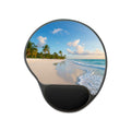 Tropical Beach Scene Mouse Pad with Wrist Rest | Palm Trees Ocean Shore