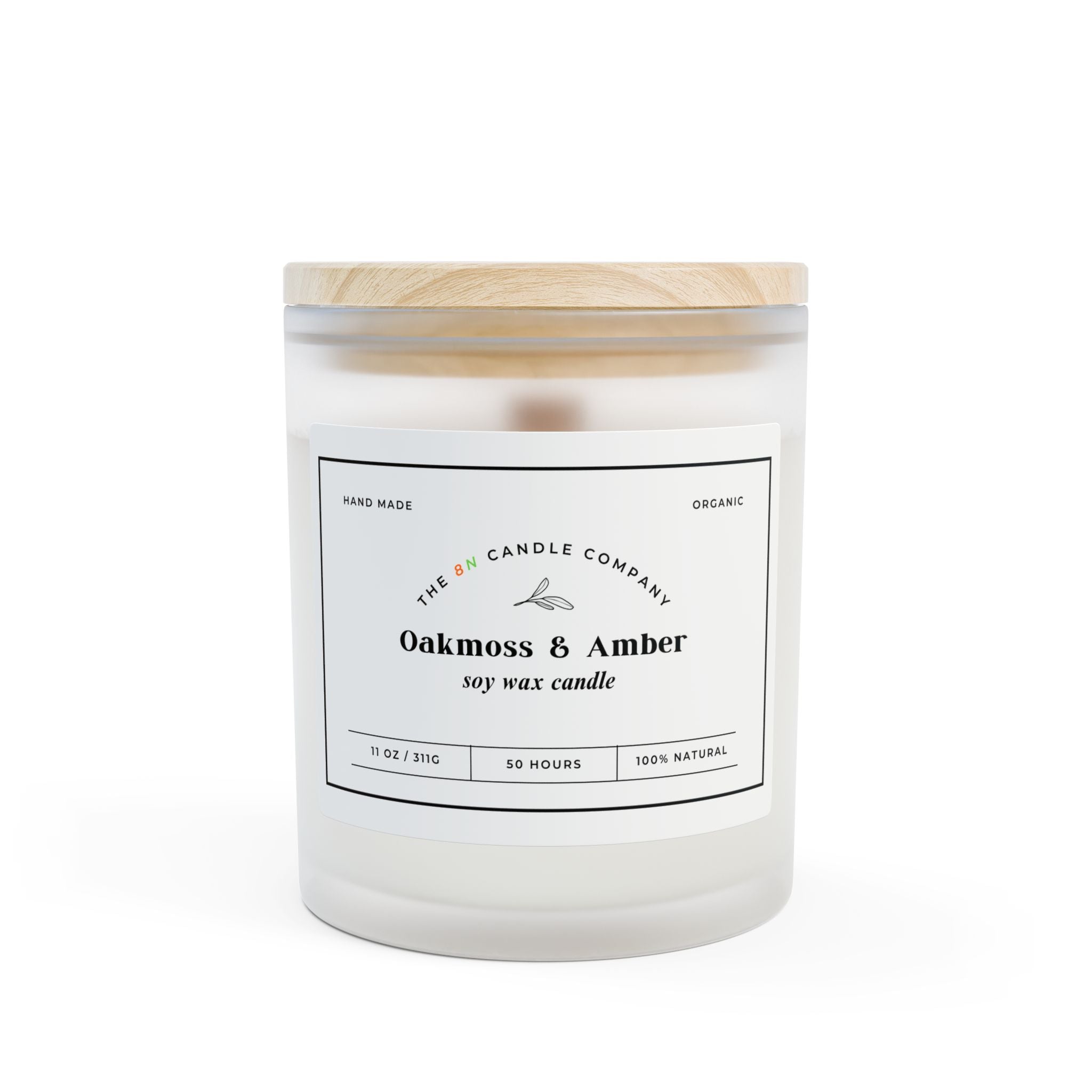 Oakmoss & Amber Frosted Glass Candle | 11oz Soy Wax Candle