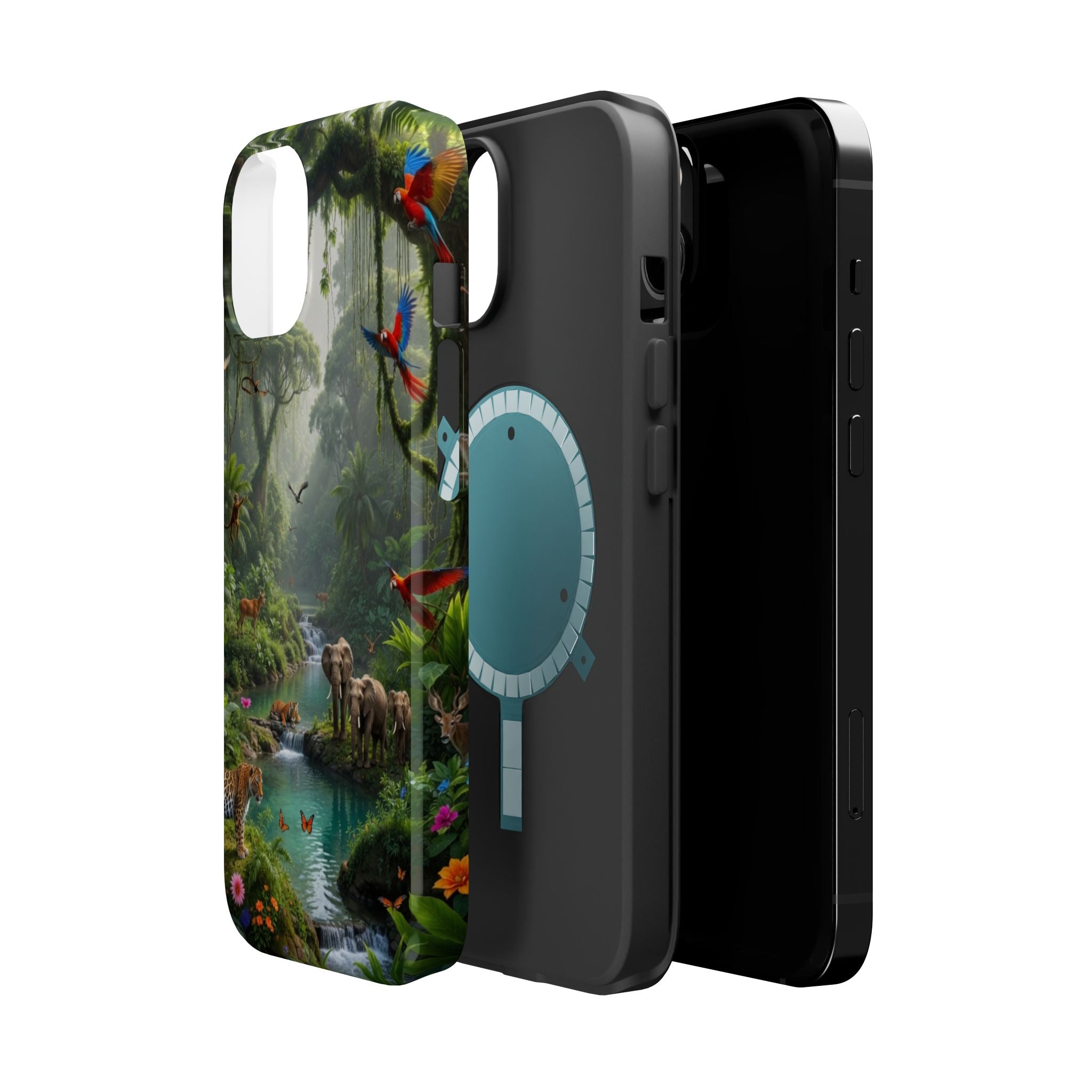 Tropical Jungle Phone Case — Magnetic Impact-Resistant with Parrots & Elephants