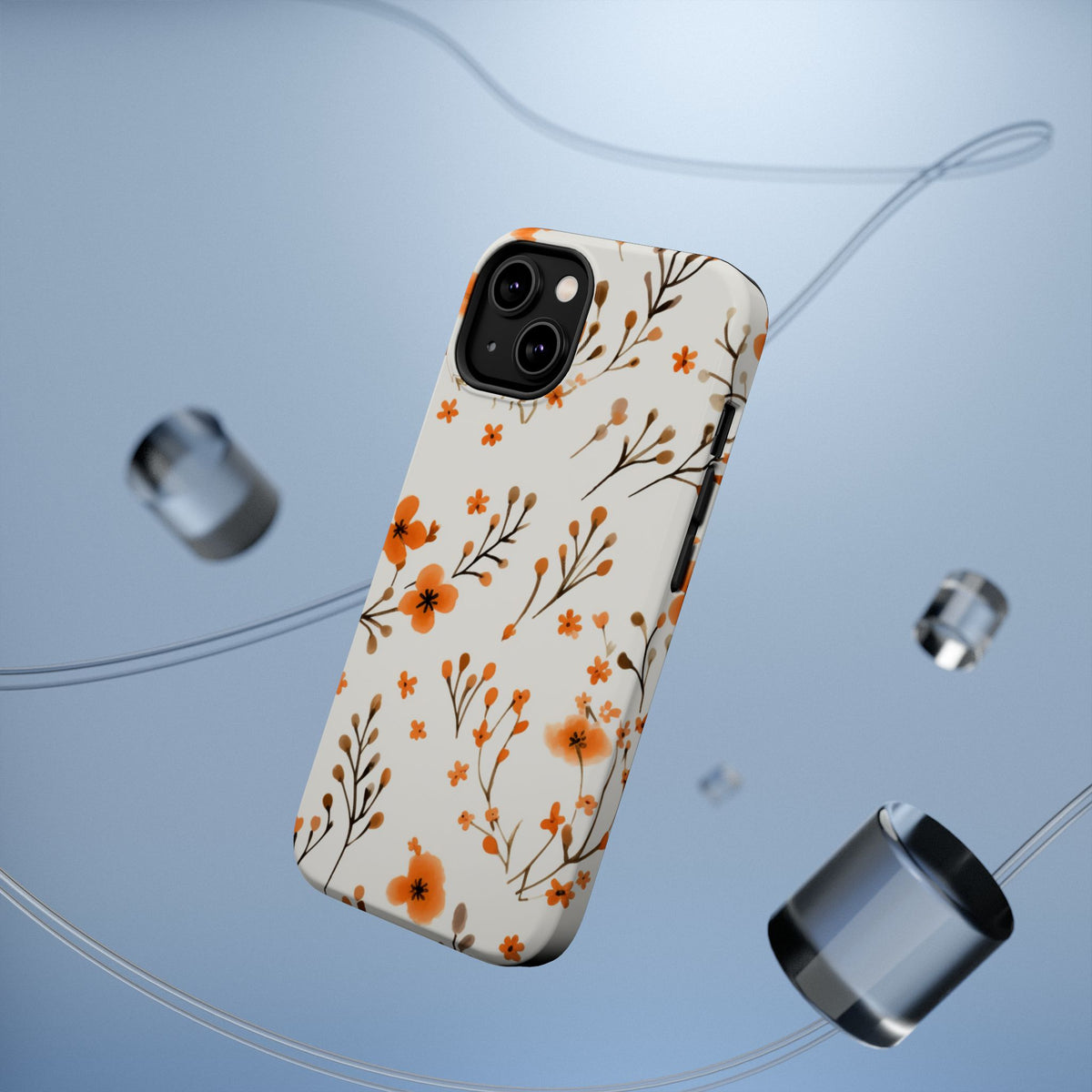 Orange Floral Pattern Phone Case | Magnetic Impact-Resistant Case