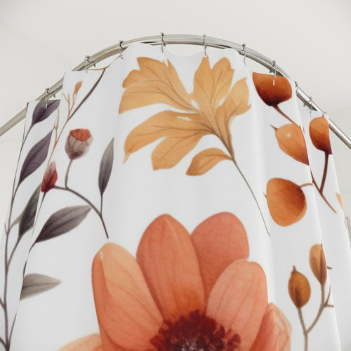 Autumn Floral Pattern Shower Curtain | Orange Wildflower Botanical