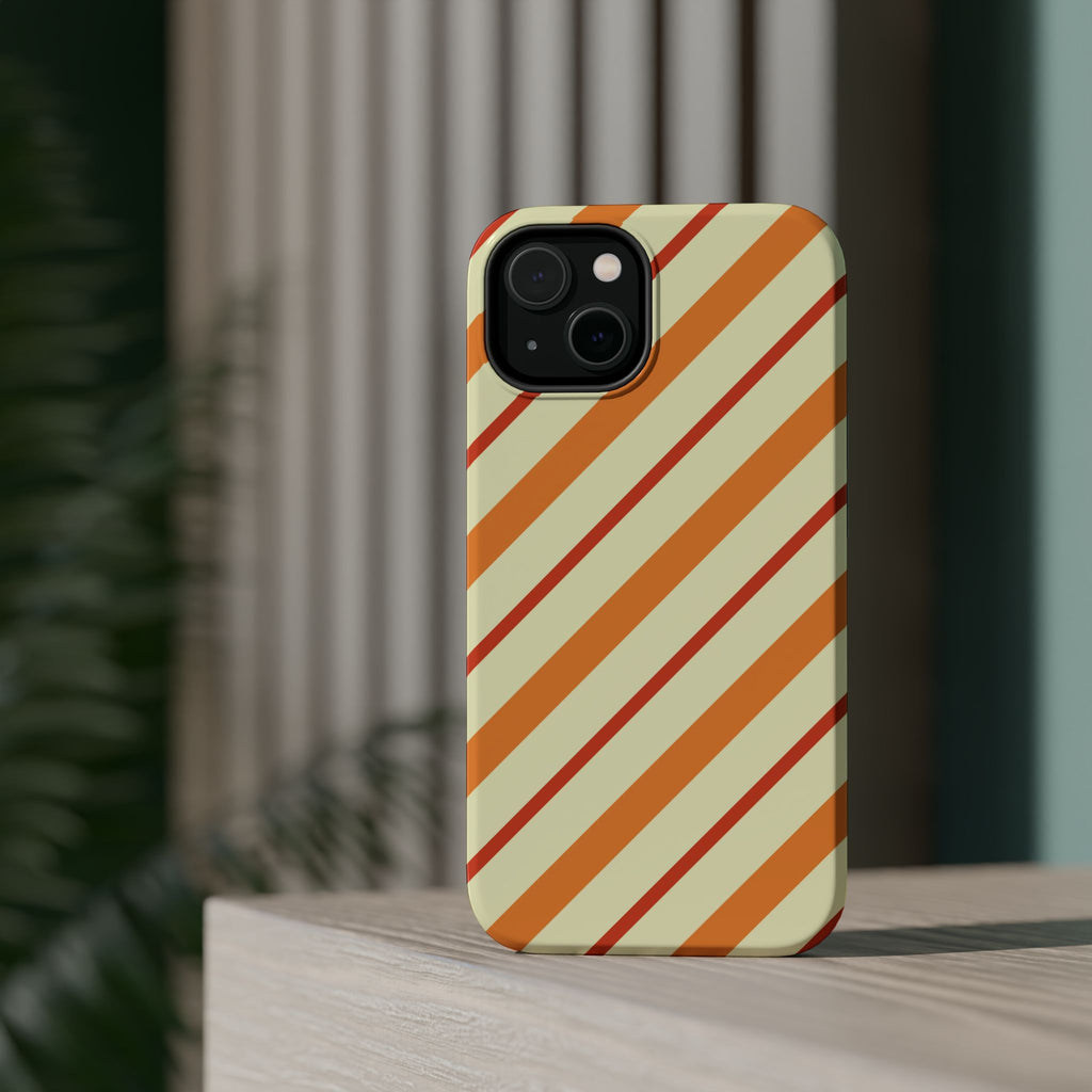 Retro Orange Diagonal Stripes Phone Case | Magnetic Impact-Resistant Case