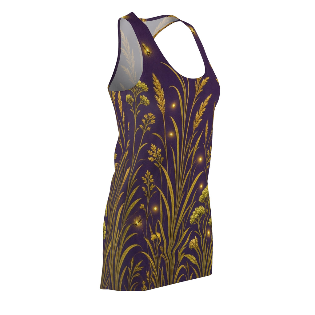 Golden Wildflowers Racerback Dress | Floral Night Meadow AOP