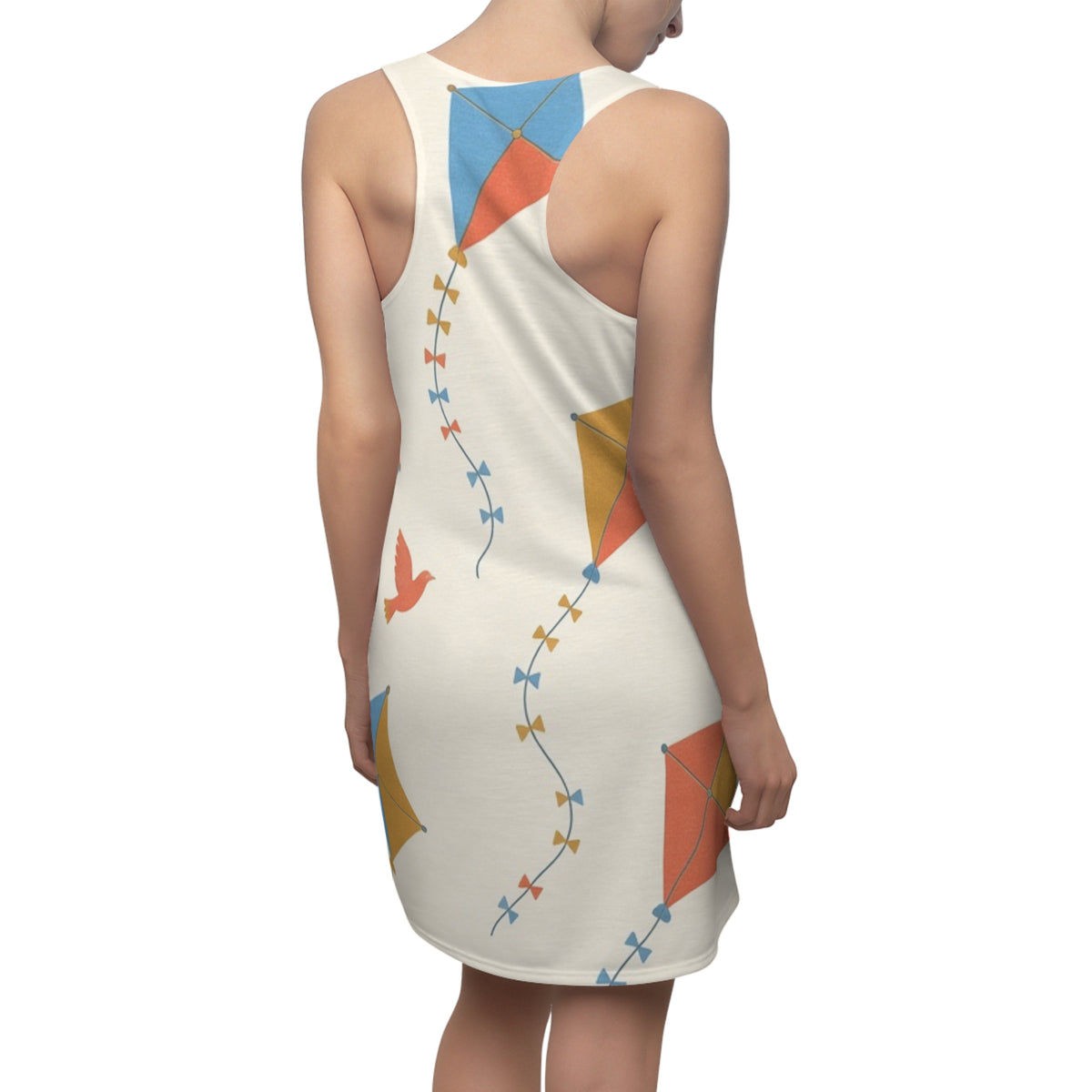 Kite Flight Pattern Dress | Colorful Kites and Birds Racerback Dress