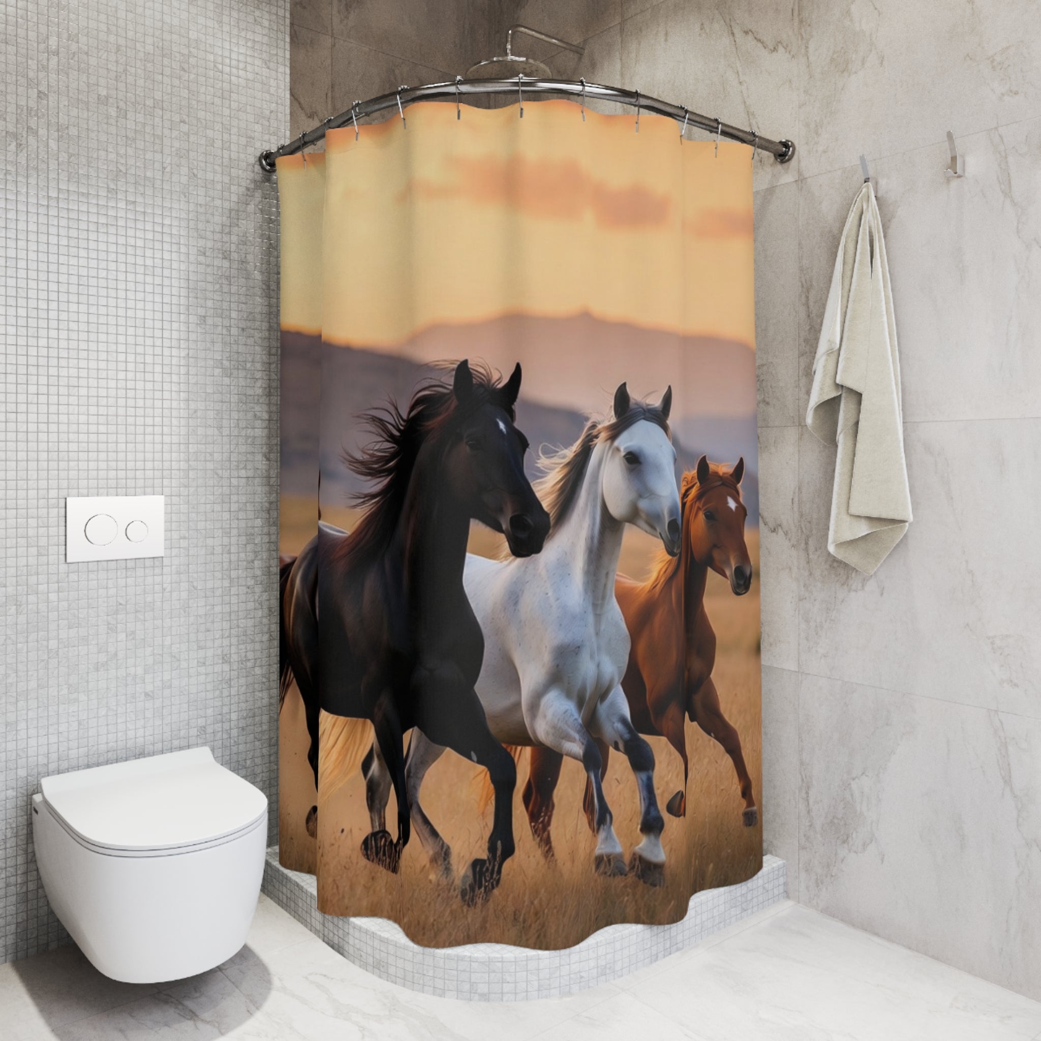 Wild Horses Running Shower Curtain | Sunset Stallions Bathroom Décor
