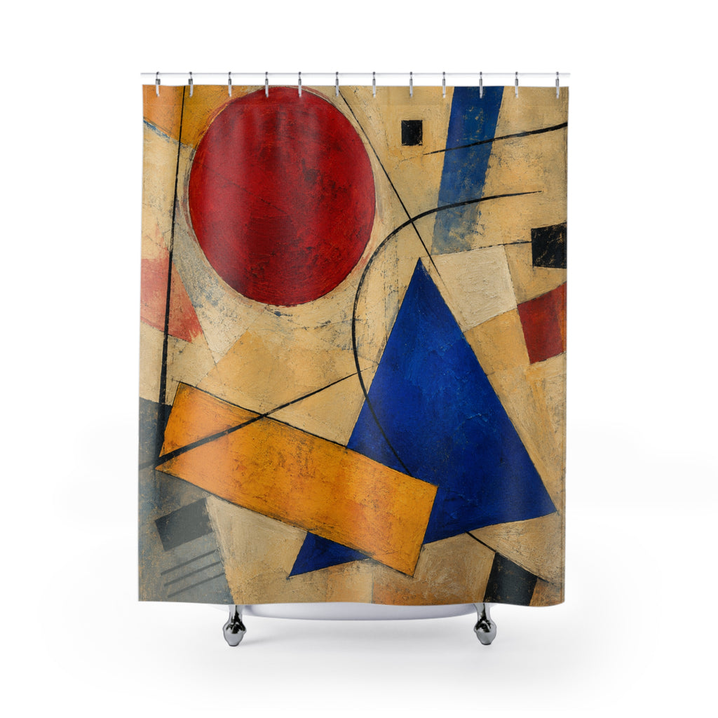 Abstract Geometric Art Shower Curtain | Modern Red Circle Blue Triangle