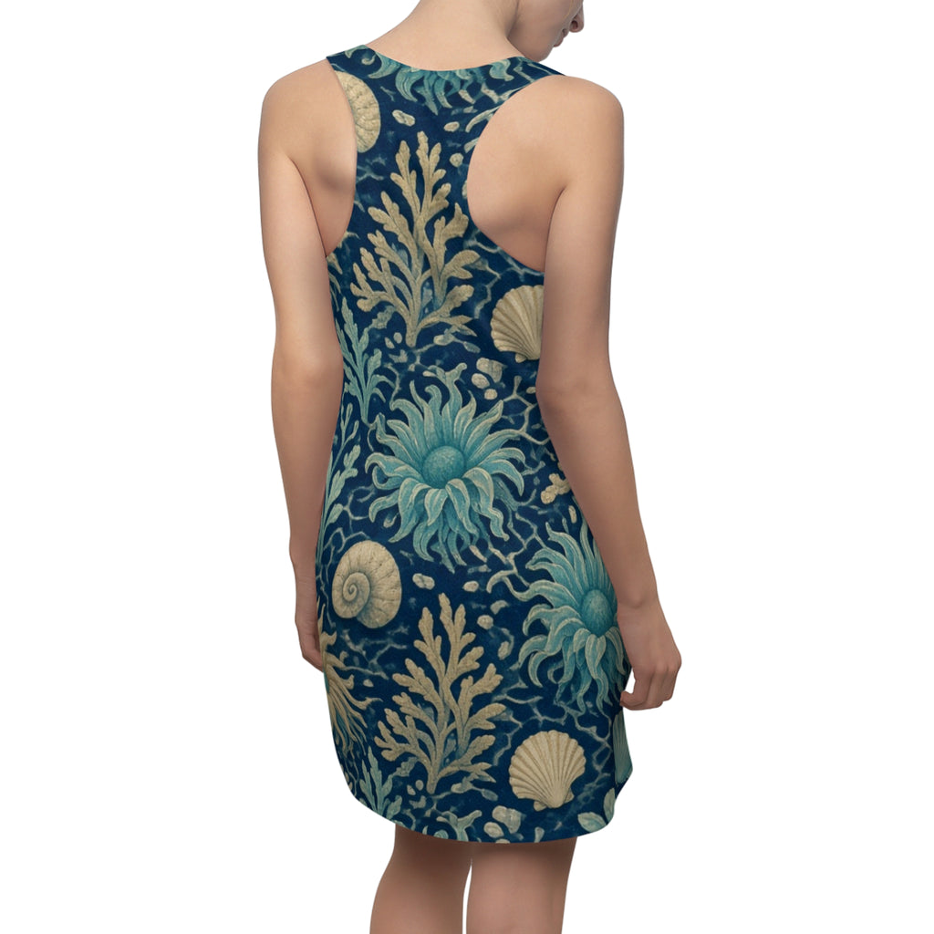 Seaweed and Shells Pattern Racerback Dress | Ocean Floral Nautical Print