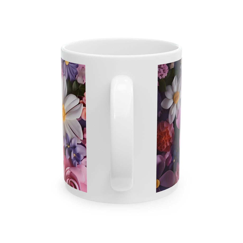 Floral Bouquet Ceramic Mug — Pink Roses & Daisies Coffee Cup (11oz, 15oz)