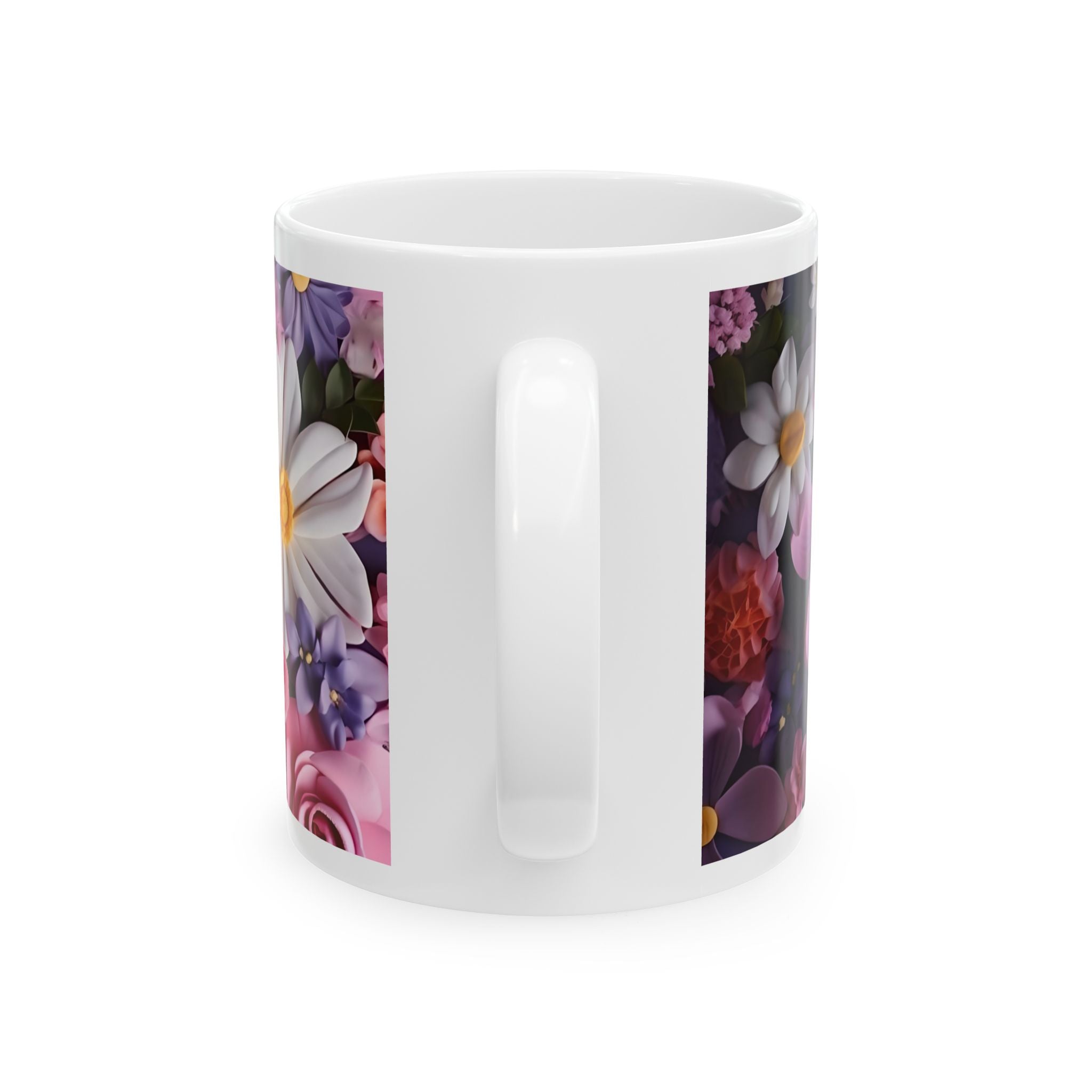 Floral Bouquet Ceramic Mug — Pink Roses & Daisies Coffee Cup (11oz, 15oz)