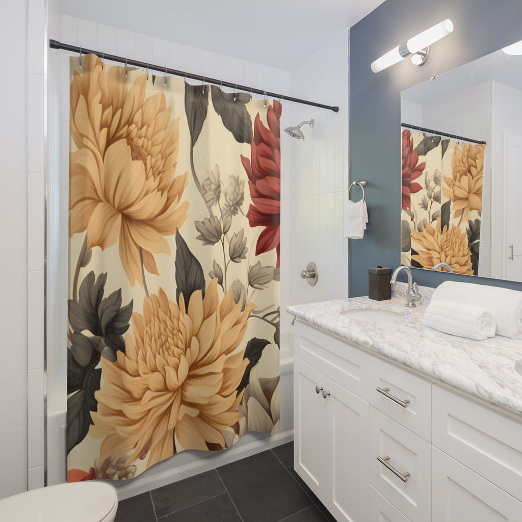 Vintage Chrysanthemum Floral Shower Curtain