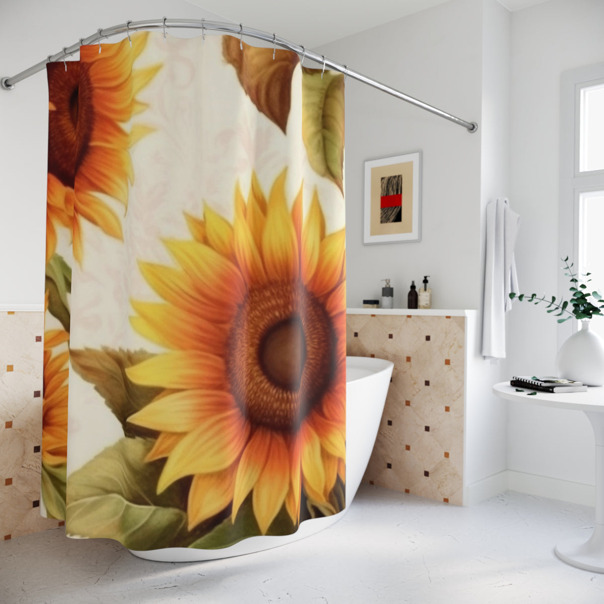Sunflower Botanical Shower Curtain | Rustic Farmhouse Floral Bathroom