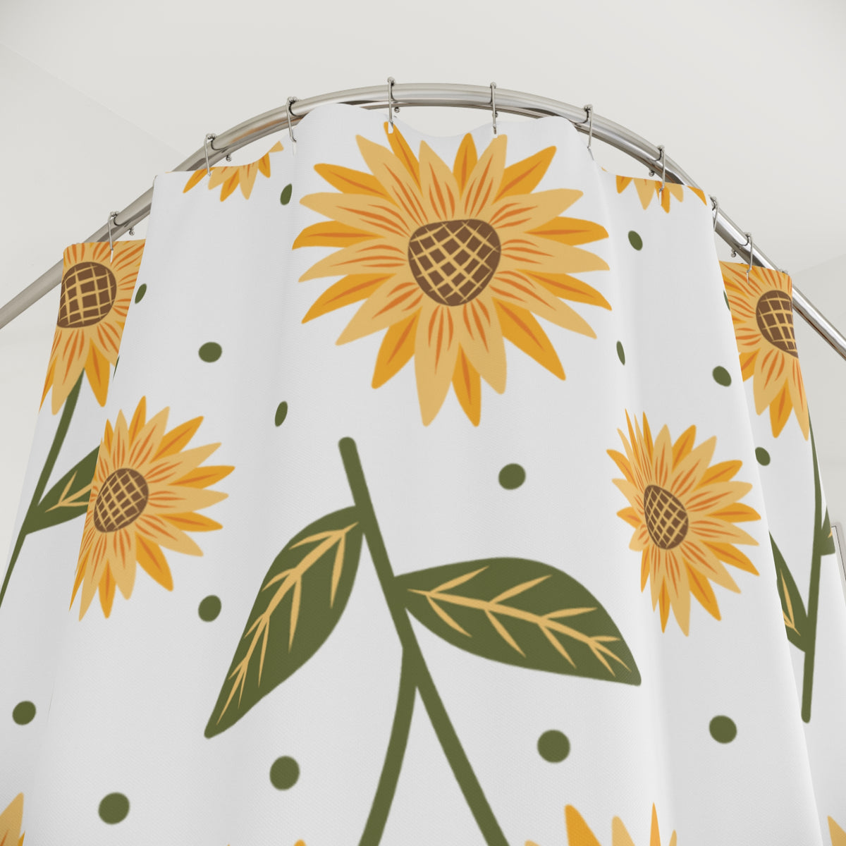 Sunflower Pattern Shower Curtain | Yellow Floral Sunflower Dots