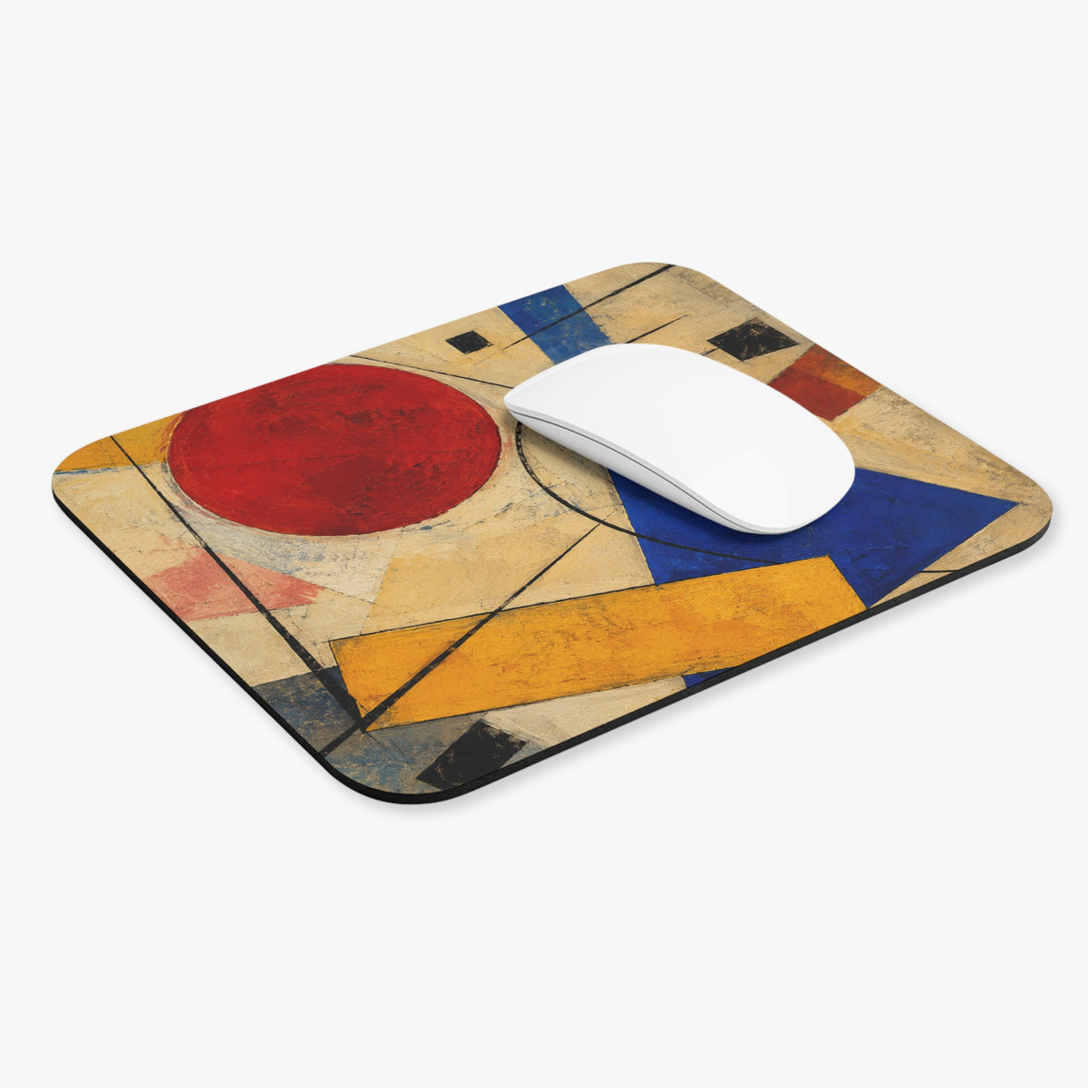 Abstract Geometric Art Mouse Pad | Red Circle Blue Triangle Rectangular Desk Pad