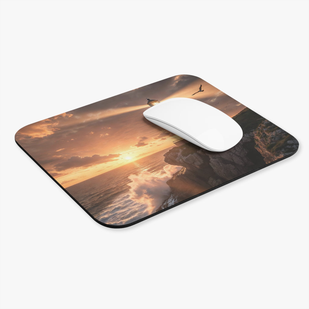 Lighthouse Sunset Mouse Pad | Coastal Seascape Rectangular Desk Mat