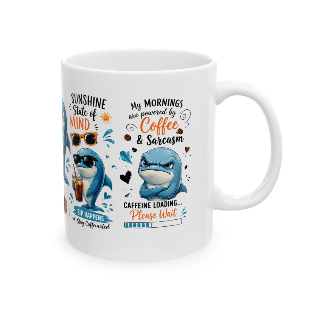 Coffee Shark Mug | Funny Coffee Quotes, Cute Blue Shark Illustration