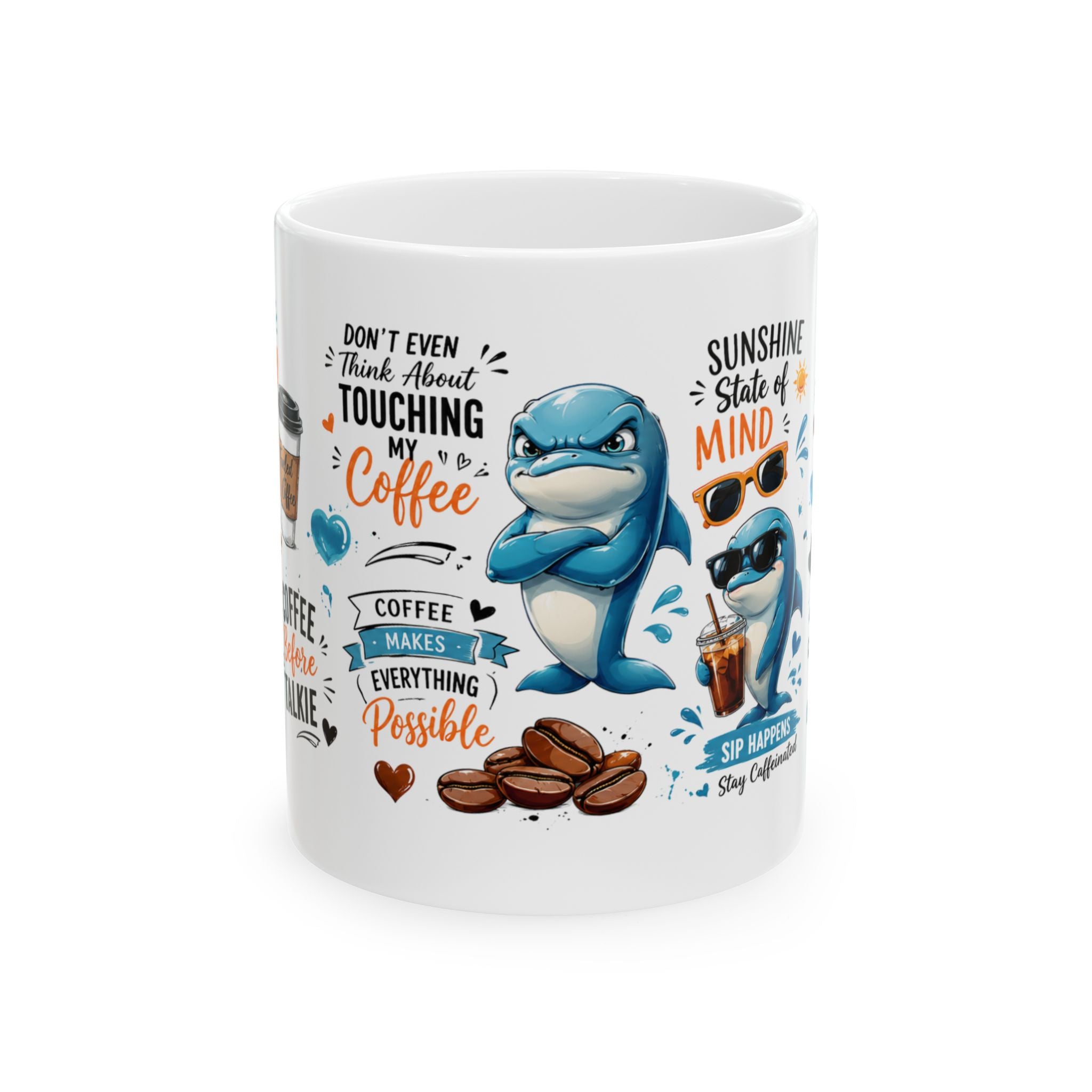 Coffee Shark Mug | Funny Coffee Quotes, Cute Blue Shark Illustration