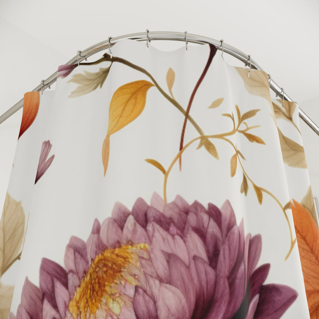 Autumn Floral Chrysanthemum Shower Curtain | Fall Botanical Bathroom Decor