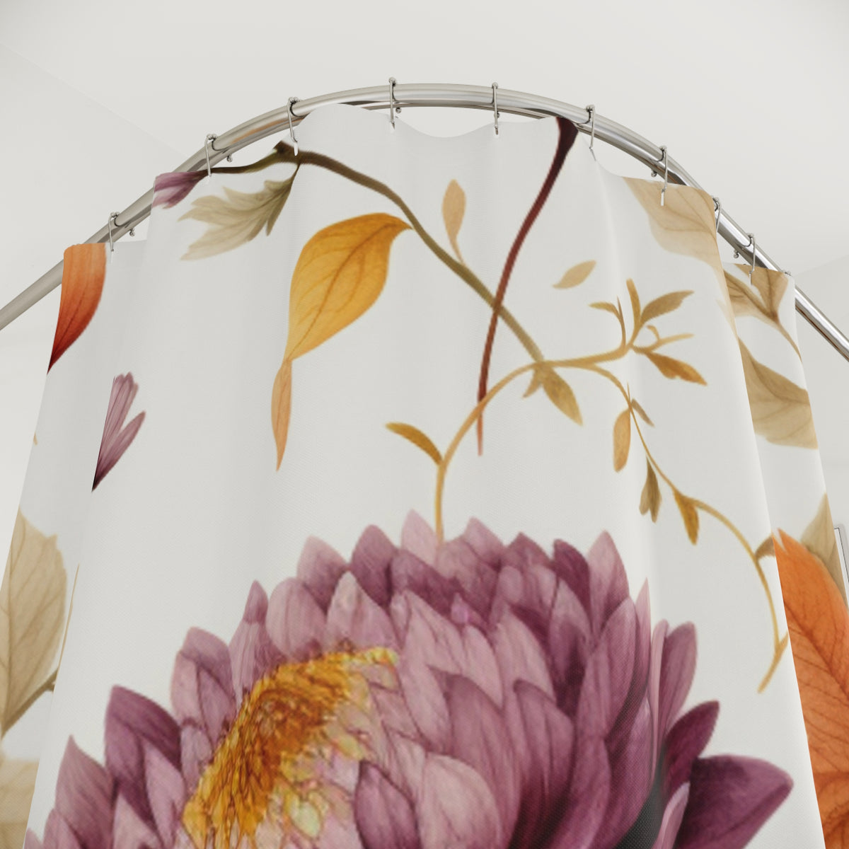 Autumn Floral Chrysanthemum Shower Curtain | Fall Botanical Bathroom Decor
