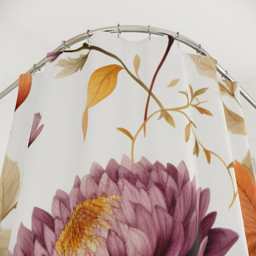 Autumn Floral Chrysanthemum Shower Curtain | Fall Botanical Bathroom Decor