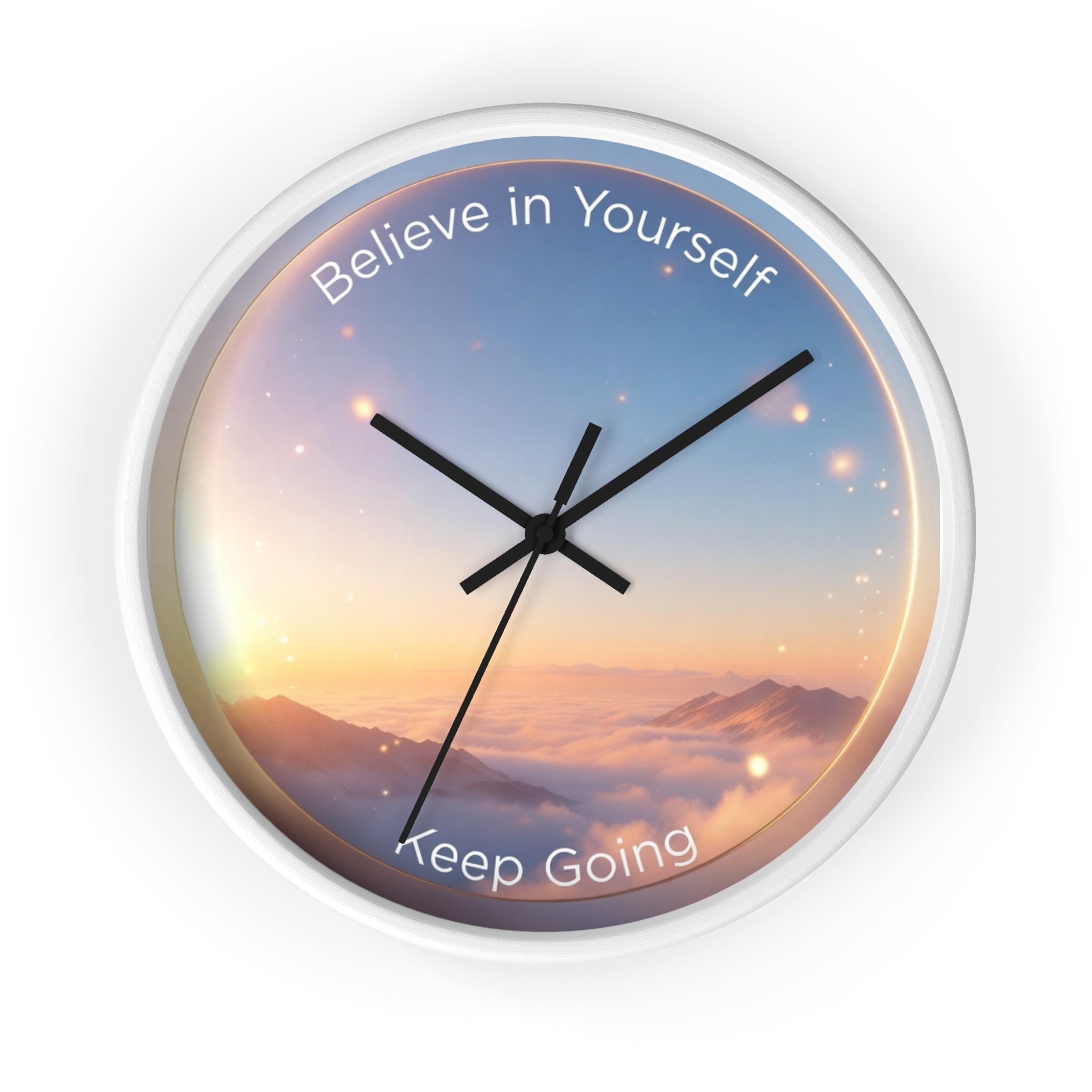 Believe in Yourself Keep Going Wall Clock | Sunrise Mountain Inspirational Clock