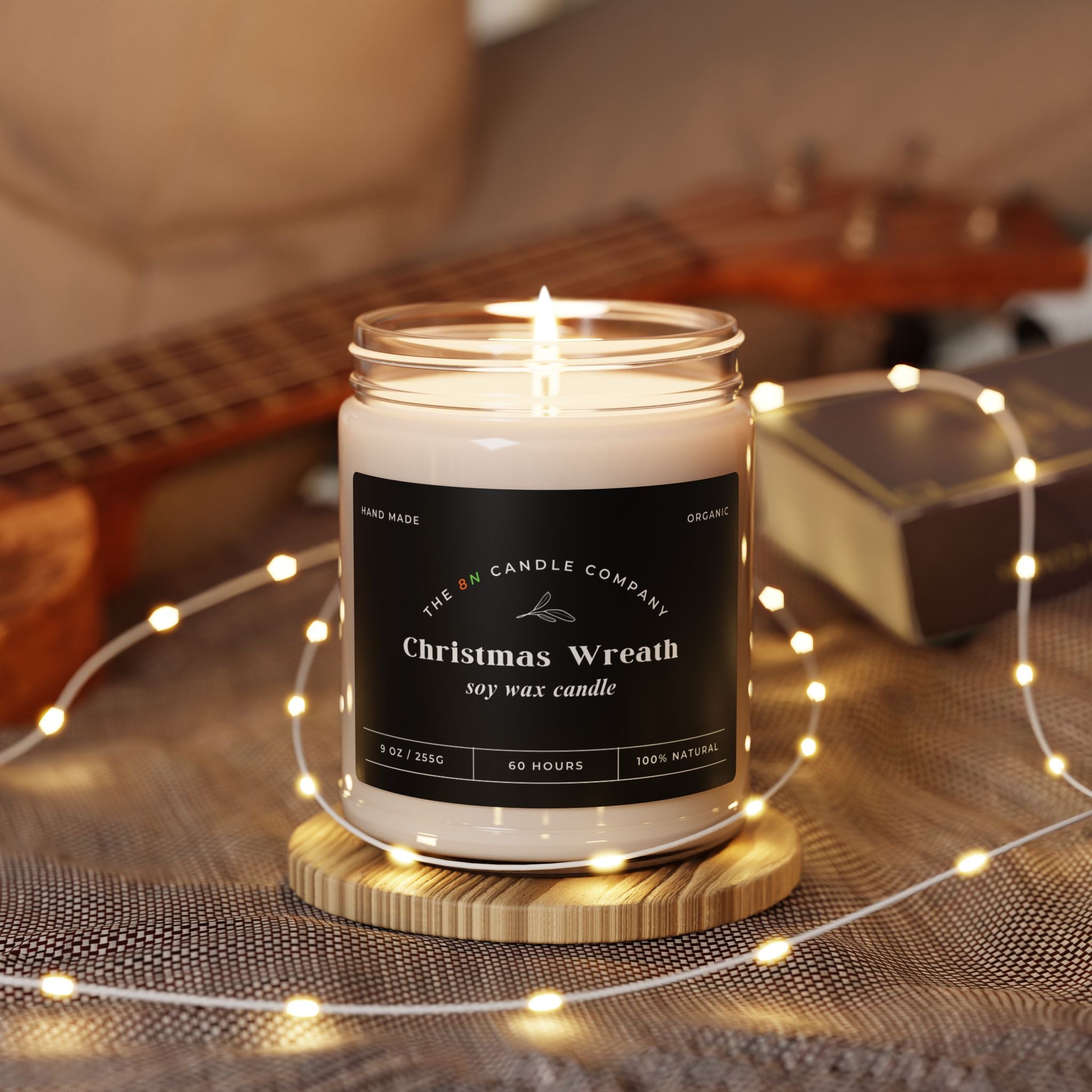 Christmas Wreath Soy Candle, 9oz | Scented Jar Candle