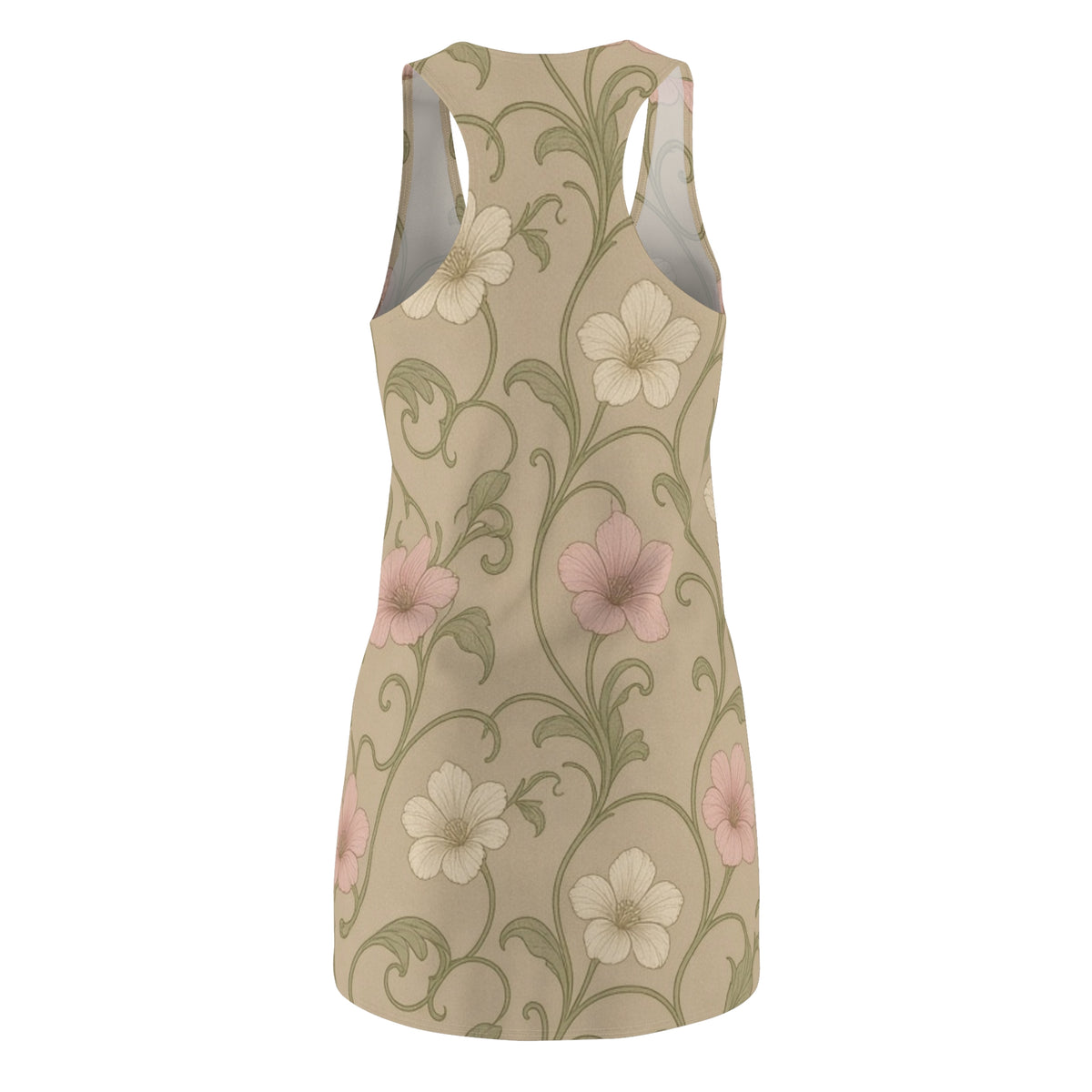 Vintage Floral Vine Racerback Dress | Beige Pink Flower Pattern
