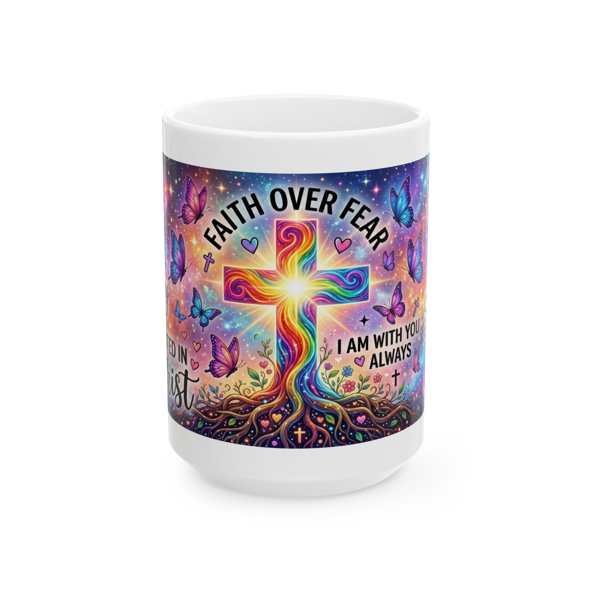 Faith Over Fear cross mug | Christian inspirational ceramic mug